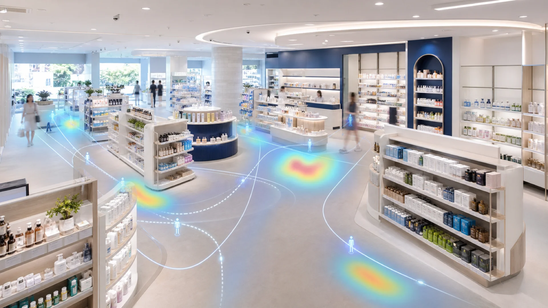 AI footfall analytics retail dashboard showing aggregated shopper movement and store heatmap analysis in an APAC retail store.